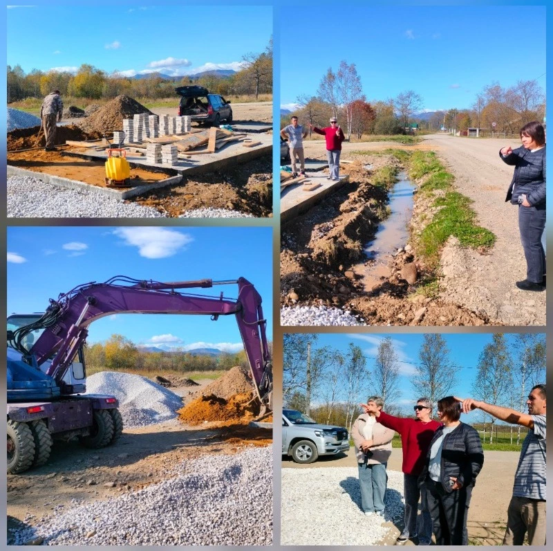 Мэр проверила ход работ по оборудованию площадки под установку туалетного модуля в с. Рощино